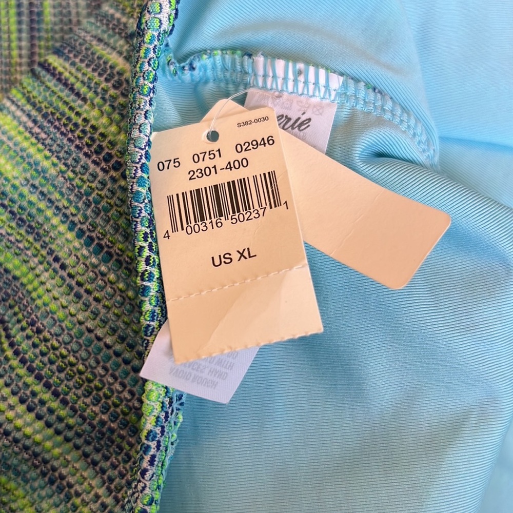 AERIE Blue and Green Cheeky One Piece Shoulder Tie Bathing Suit | XL - Picture 9 of 10